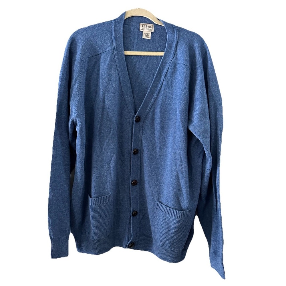 L.L. Bean Men's XL Lambswool Cardigan Sweater V-Neck Button Front Blue Grandpa
